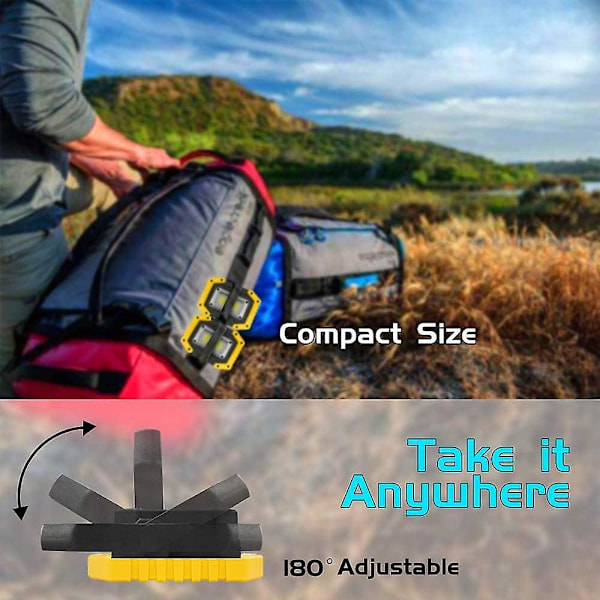 30w LED Arbeidslys 2 COB Oppladbare Spotlights 1500lm Bærbare Byggearbeidslys Vanntett 3 Lysmoduser for Utendørs Camping Fotturer Eme