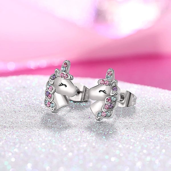 HHL Silver Unicorn Earrings For Girls Hypoallergenic Cute Cz Unicorn Stud Earrings Jewelry