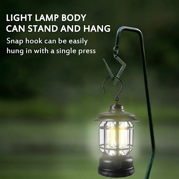 LED camping lanterne hængende teltlampe Retro bærbar lampe Militærgrøn[GKS] Army green rechargeable type