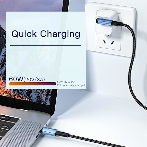 ESSAGER 2m 60W PD USB-C - USB-C Vinklad Laddningskabel Svart