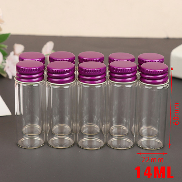 10 st 5/7/10/14/18/20/26ML Små Glasburkar med Aluminium 22*60mm,14ML