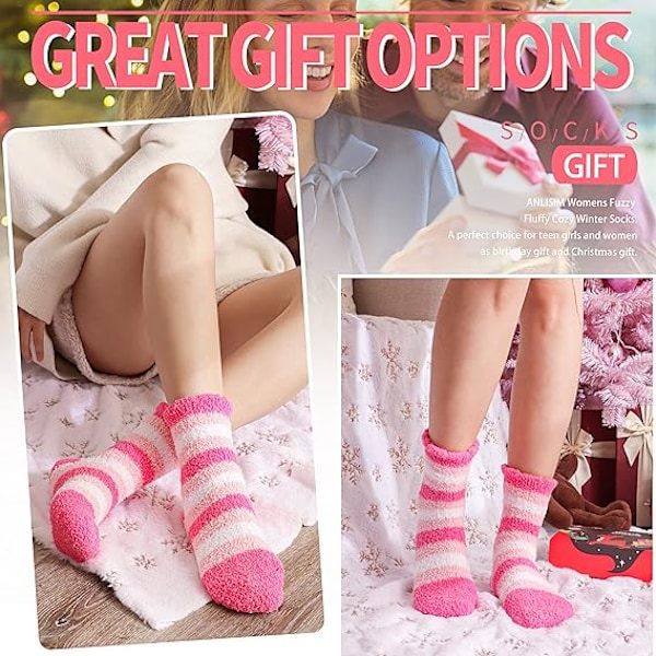 6 Par Damsockor i Plysch, Mysiga Vintersockor, Tjocka Pink