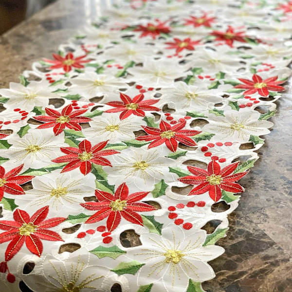 Julblommig bordslöpare, broderad bordslöpare för juldekorationer