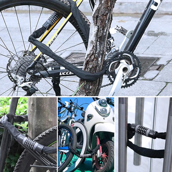 5,7 mm x 90 cm kodcykellåskedja, 5-siffrigt cykellås, kombinationslås av zinklegering, högsäkerhetskedjelås för cykel, motorcykel, skoter