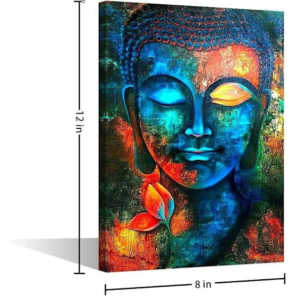 Buddha Hoved Væghæng Indigo Blå Buddha Tryk på Lærred