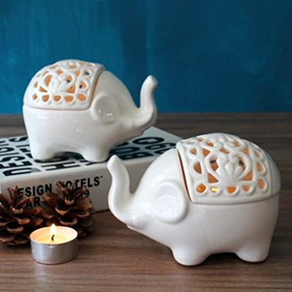 2-pack keramik liten elefant ihålig värmeljusljushållare