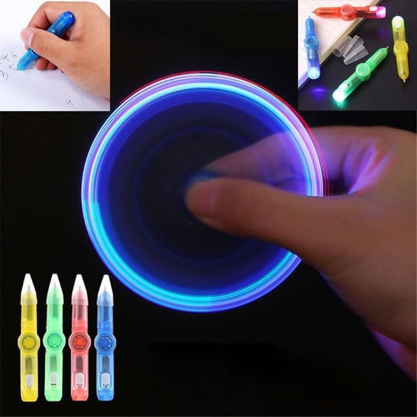 4-pak LED Fidget Spinner Penne, Lysende Stressaflastende Spindepen, Sensorisk Skrivebordslegetøj