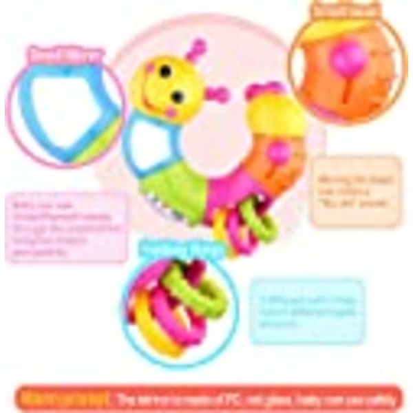 Härliga maskskallerleksaker Baby 6 till 12 månader med roterande huvud, hållringar, färgglada pärlor, liten spegel och vridspel (flerfärgat)