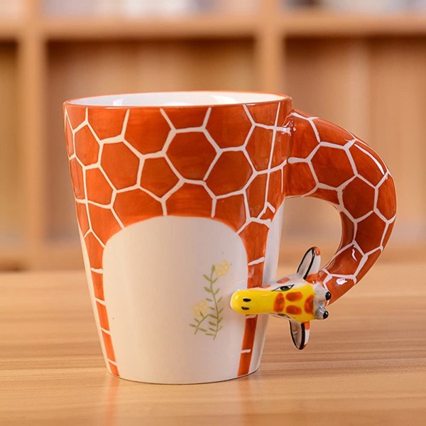 3D handmålad keramisk keramisk kaffemugg med djurmönster (giraff)