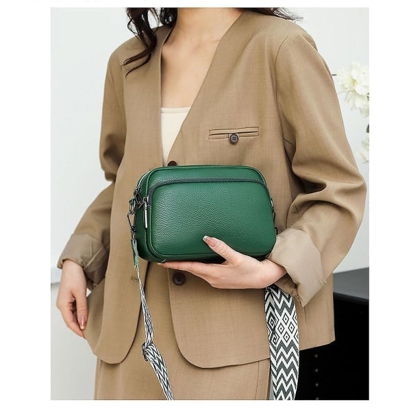 Crossbody-veske for kvinner, liten skulderveske i skinn med glidelås - khaki