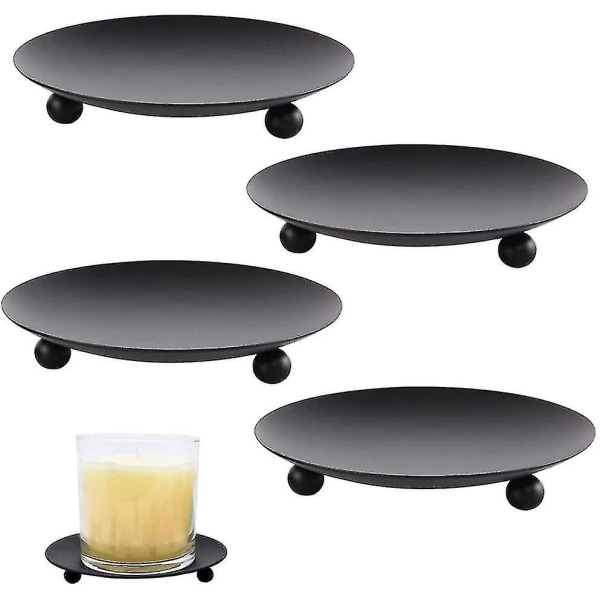 4 Pieces Metal Candle Plates Candle Holder Black