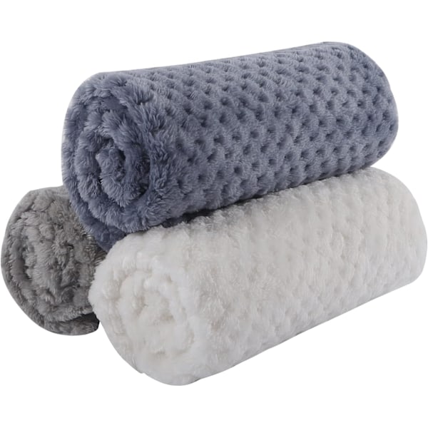 Packed Wool Dog Blanket Soft Washable Pet Blanket Sleeping Mass FC007, Blue + Gray + White)