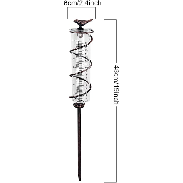 Dekorativ regnmätare, spiralformad metallglasrör med fågel