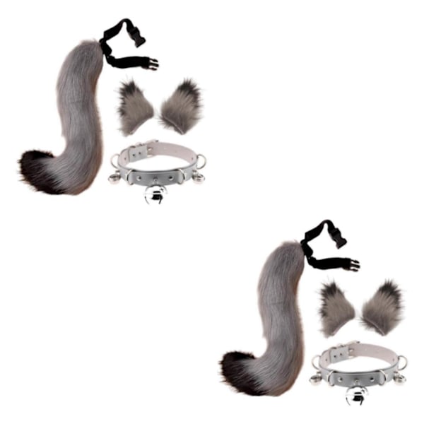 1/2/3/5 Faux Cat Ears and Tail Set Halloween Fancy Dress Cosplay Grey Grey 2PCS