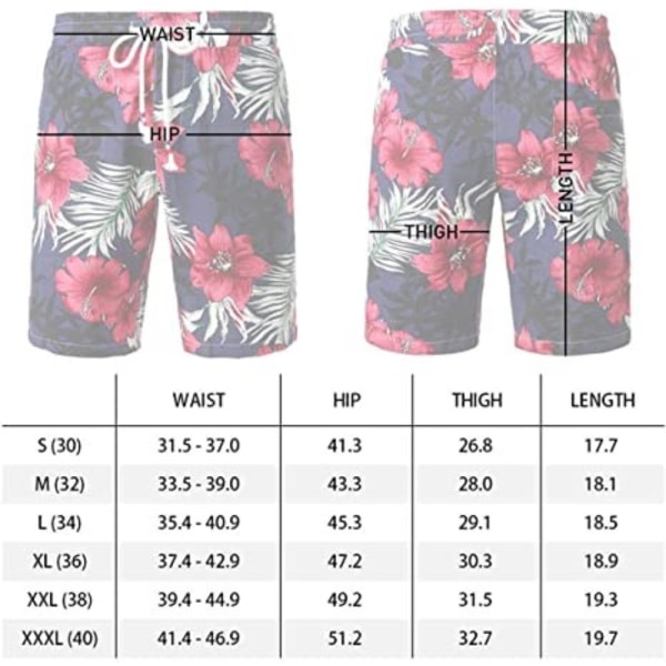 Flower Flat Front Casual Aloha Hawaiian Shorts-STK010 för män