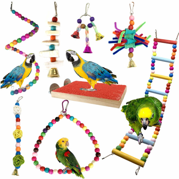 8-delt papegøje legetøj tygge fugle legetøj træ siddepinde platform små og mellemstore fugle papegøjer