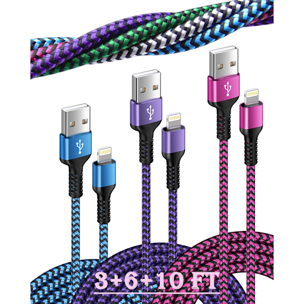 Lightning-kabel, 3-pakning iPhone laderkabel for original Apple 14, 13