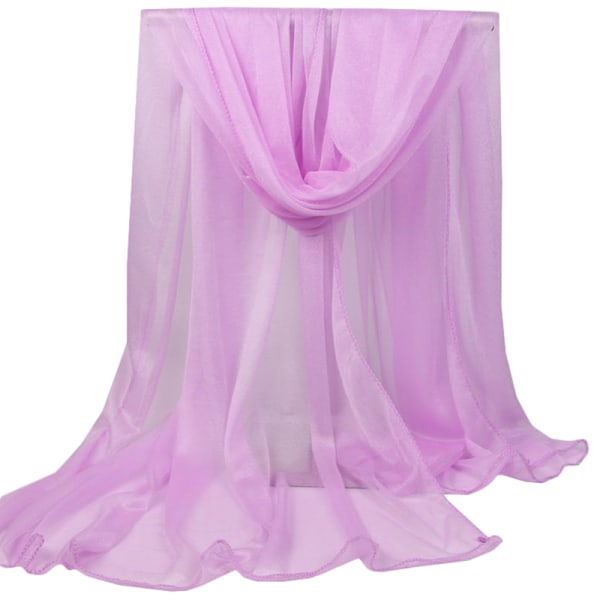 Dame Lang Myk Chiffon Sjal Enfarget Omslag Gjennomsiktig Sjal Stor Stjålet Halsduk Lilla Farge Lilac colour 165*85cm