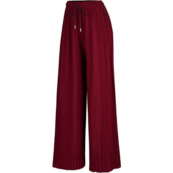 Plisserade byxor för kvinnor med dragsko (vinröd)