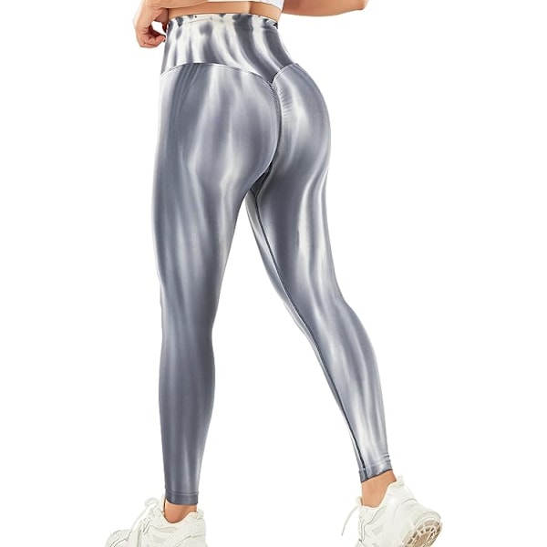 Høy midje yoga bukser Aurora trykt løping trenings leggings grå Grey L