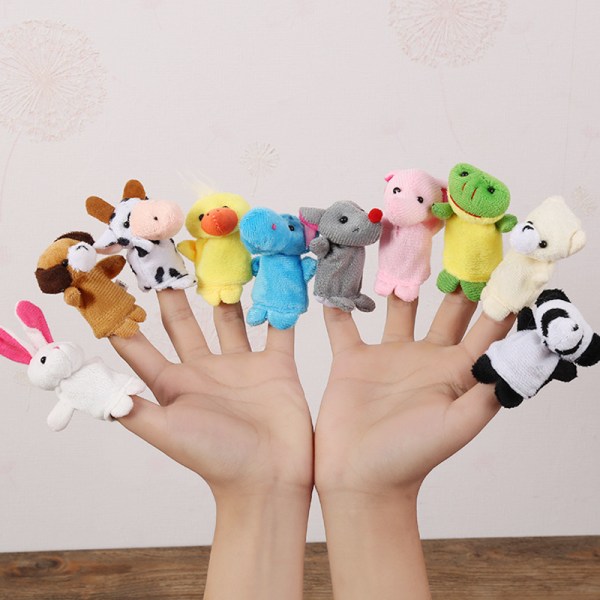 HHL set Figur Plyschleksaker Happy Family Fun Cartoon Animal Finger Puppet Hand Barn Leksak Present /10st