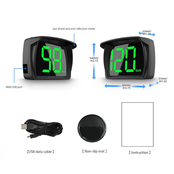 Bil Digital Hastighetsmätare Kmh 2,8 Tum Display Skärmbil Head-up Display Gps Speedometer Kmh Hastighetsvarning Head Up Display För Alla Bilar