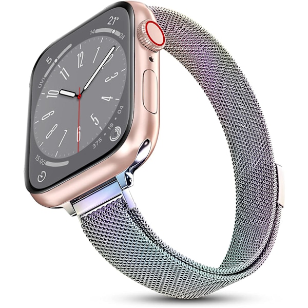 Milanese Loop-rem til Apple Watch-rem 40mm 44mm 41mm 45mm 38mm 42mm 49mm 45 Mm Slim Armband Iwatch Serie 3 4 6 Se 7 8 Ultra slim  regnbue slim  rainbow 38mm 40mm 41mm