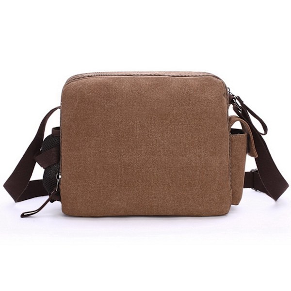 Lille vintage skuldertaske i canvas og læder Brun Brun