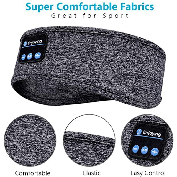 Trådløse Bluetooth Hodetelefoner for Soving Pannebånd Hodetelefoner Musikk Øretelefoner Myk Elastisk Komfortabelt Musikk Headset Mp3 for Sidesovere Grå