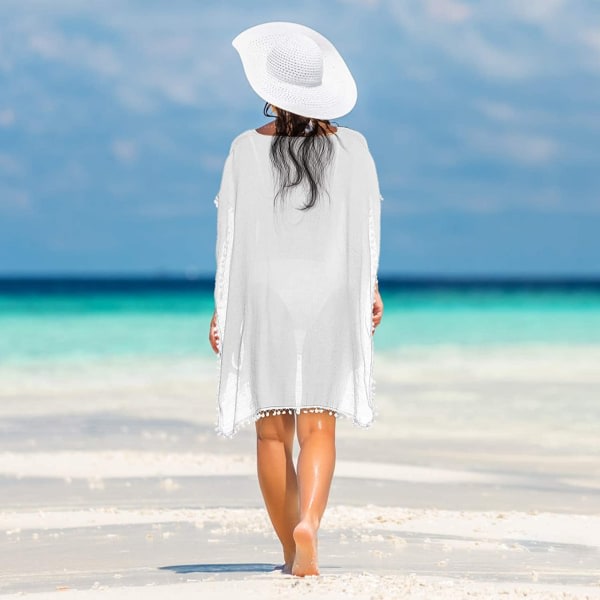 Wekity Baddräkt Coverups för kvinnor Chiffong Badkläder Bikini Baddräkt Beach Cover Ups (vit)