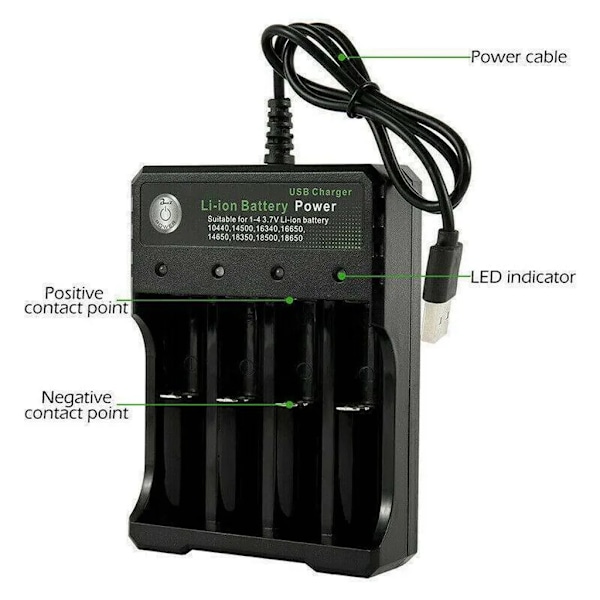 Ny 4-plasser batterilader USB-lader hurtiglader for 18650 litiumbatteri