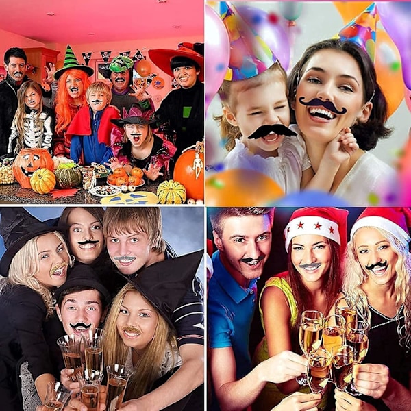 48-pakke Falske Overskæg, Selvklæbende Flerfarvede Overskæg til Fest, Maskerade, Halloween, Performance