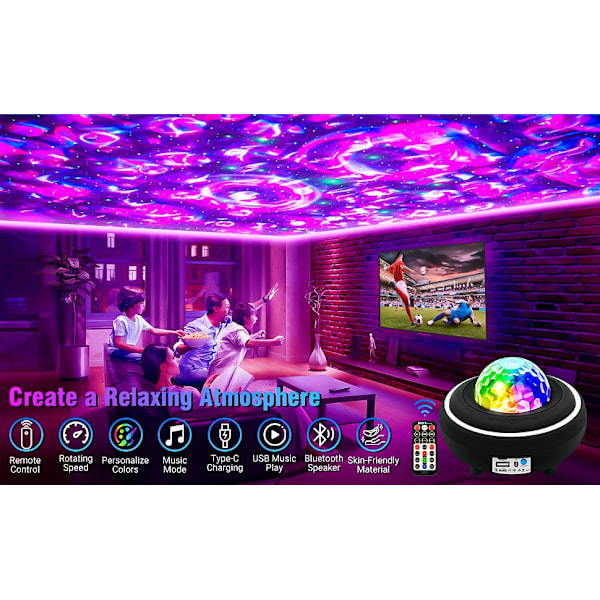 Stjerneprojektor LED Batteri - Galaxy Stjerneprojektor - 2,5 timer Sort Black LADDNINGSBAR - 2.5h speltid