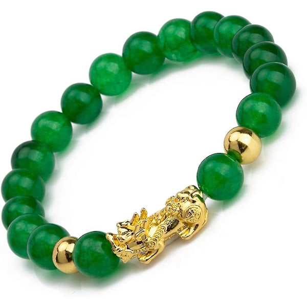 Prime Fengshui Prosperity Feng Shui Green Bead Bracelet with Golden Pi Xiu/pi,Adult,Female