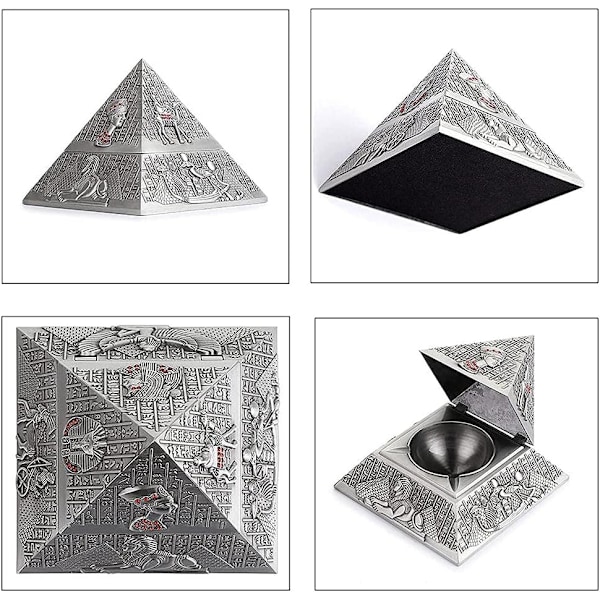 Vintage tuulenpitävä tuhkakuppi kannella Pyramid Design pöytätuhkakuppi hotellille KTV kahvila (vanha pewter-väri)-Xin