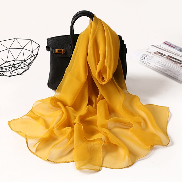 Chiffong Georgette Sjal Enfärgad Lång Sjal Kvinnor Muslim Hijab Bandana Tunn Yellow