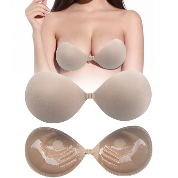 Tjock Vadderad Axelbandslös Rygglös Push Up Silikon Limmat Osynlig Nude BH (Hudfärg, A)[GKS] 0.1