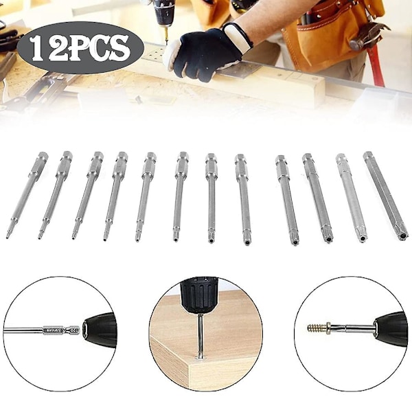 13-delt 100mm Torx lang skrutrekkerbitssett, magnetisk Torx bitssett T6-T40, 1/4 tommers sekskant elektrisk skrutrekker