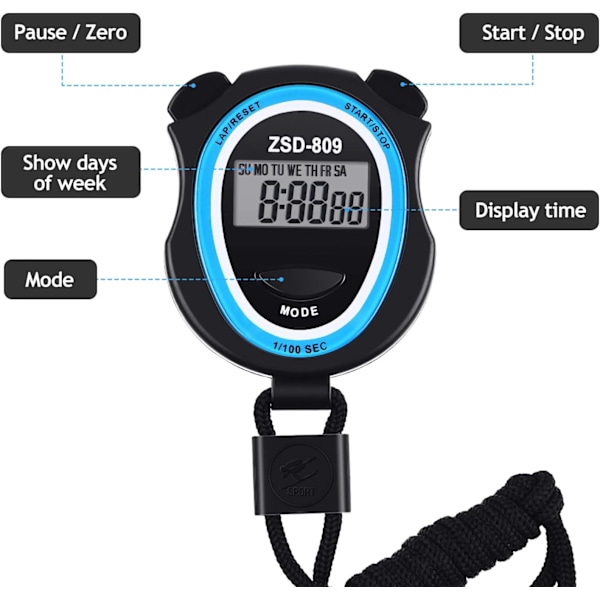 3 digitale stopure, elektronisk digital sports stopur timer
