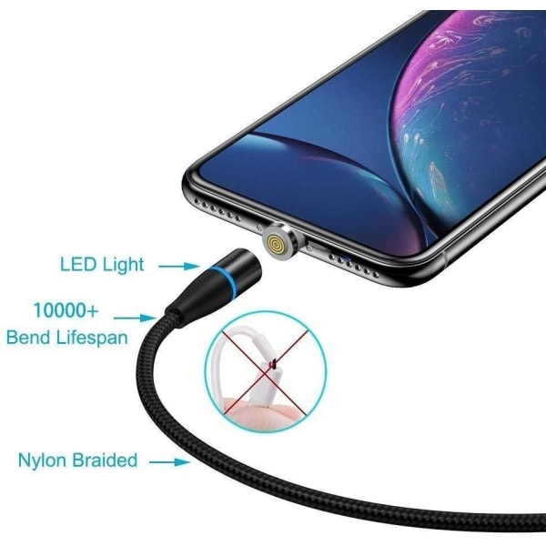 2 kpl 2m 3in1 Magneettinen Latauskaapeli Pikalataus 3A SuperCharge Musta
