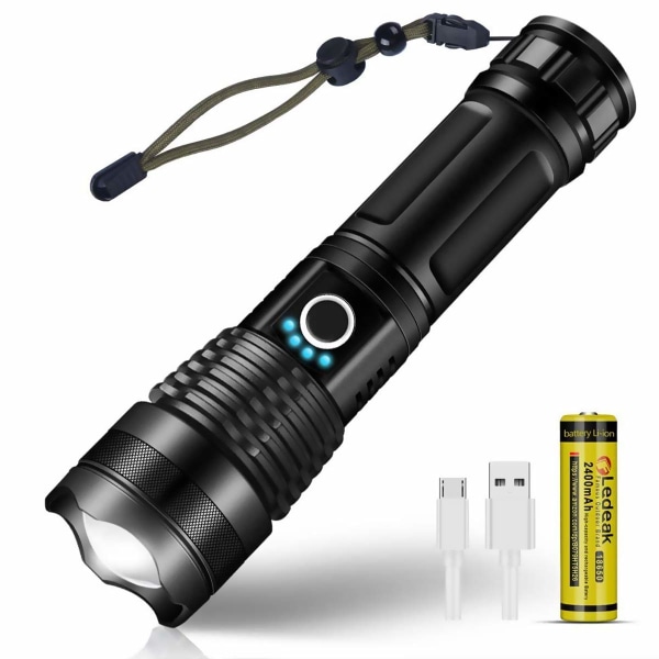 Ficklampa, USB uppladdningsbar LED Ultrakraftig 3000 Lumens ficklampa, för campingvandring (uppladdningsbart batteri ingår)