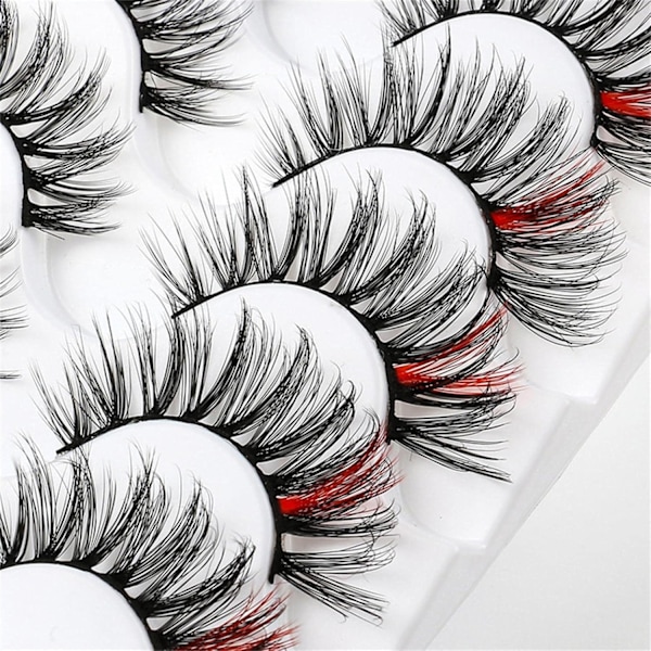 (iLashes.SE) 5 par lösögonfransar - 3D faux mink G826 (svart/rosa) (G-826)