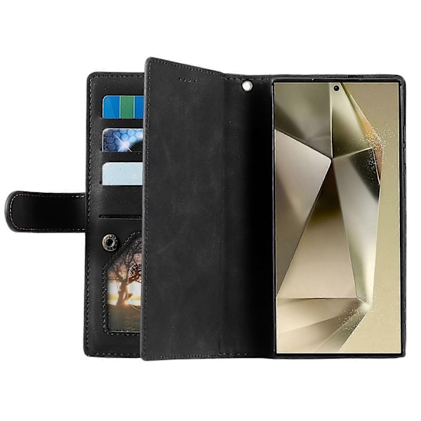 Til Samsung Galaxy S25 Ultra Mobil Cover PU Læder Telefon Cover med Lynlås Pung 9 Kort Slots - Perf