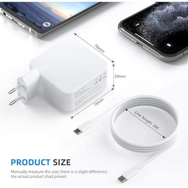 Laddare för Mac Book 2016 2017 2018 2019 2020 Pro 61W USB C Strömadapter