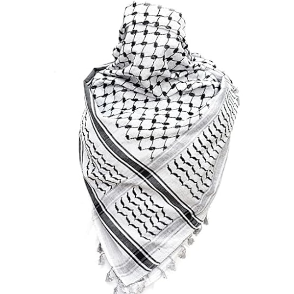 Palestinsk sjal, Keffiyeh, Arafat Hatta, bred med dusker, Shemagh Keffiyeh arabisk hundetannsmønster 100 % bomull unisex skjerf Yl