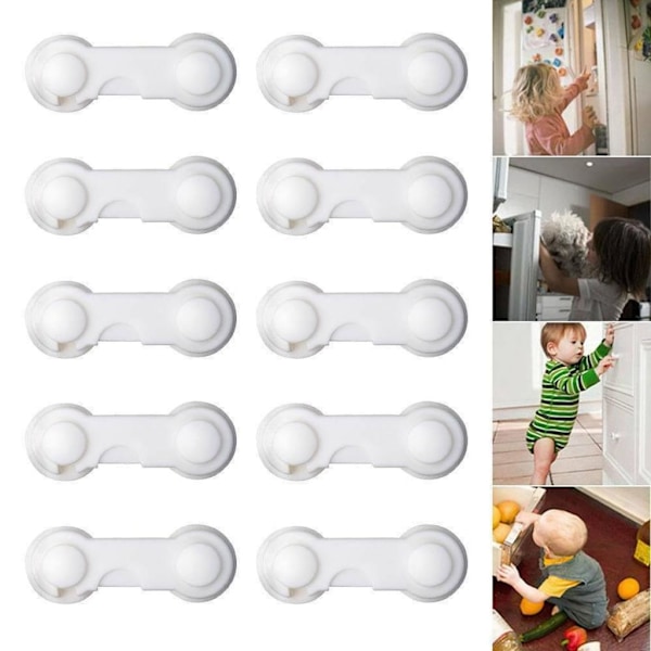 Skapsikringer for babyer 10 stk, Barnesikring Babysikkerhetslåser, barnesikringer for skap, Sterkt lim Ingen boring-Holdbar-Multifunksjonell for