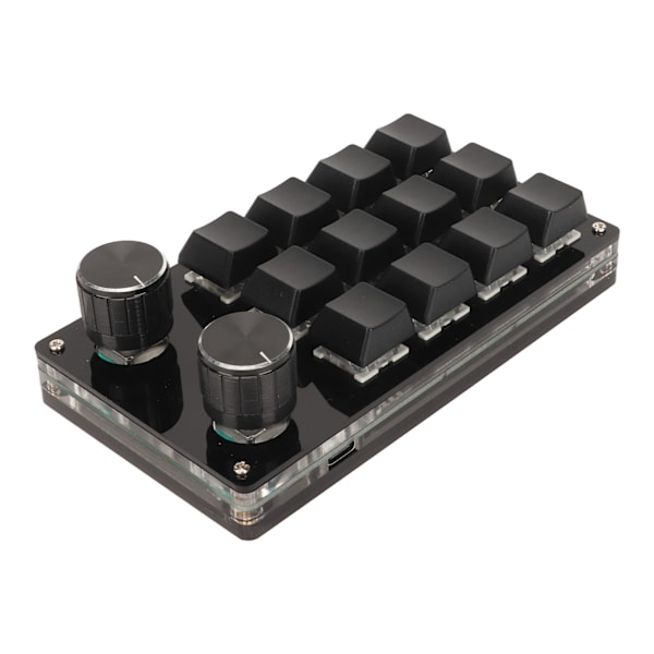 Mini 12-tangenters tangentbord med 2 rattar, blå brytare, DIY, programmerbart, trådbunden anslutning, Plug and Play, enhands mekaniskt tangentbord, svart