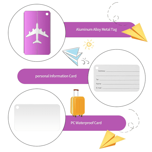 8 kpl metalliset matkatavaratunnisteet, matkatavaroiden matkatunnisteet, matkalaukkujen tunnisteet nimellä, osoitteella, puhelinnumerolla, sähköpostilla, matkatavarat, käsilaukun tunniste
