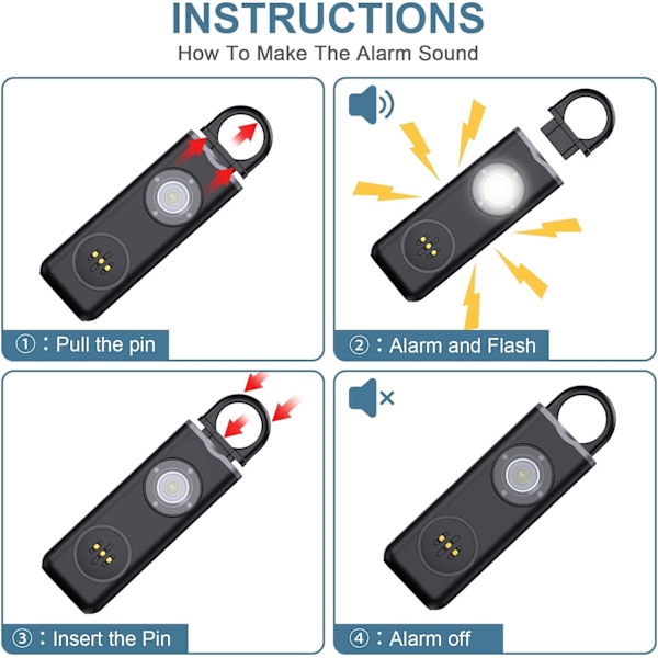 Personlig alarm nøkkelring for kvinners sikkerhet - Høy 130dB sirene med blitslys og karabinkrok - Hjelper kvinner,