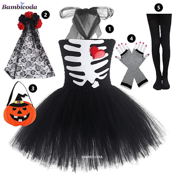 Morsomt skjeletkostyme for småbarn og barn 2023 Heksekostyme for jenter Purim Søtt hodeskallekostyme Halloween Cosplay-fest Karnevalskostyme a6 a6 M(100)